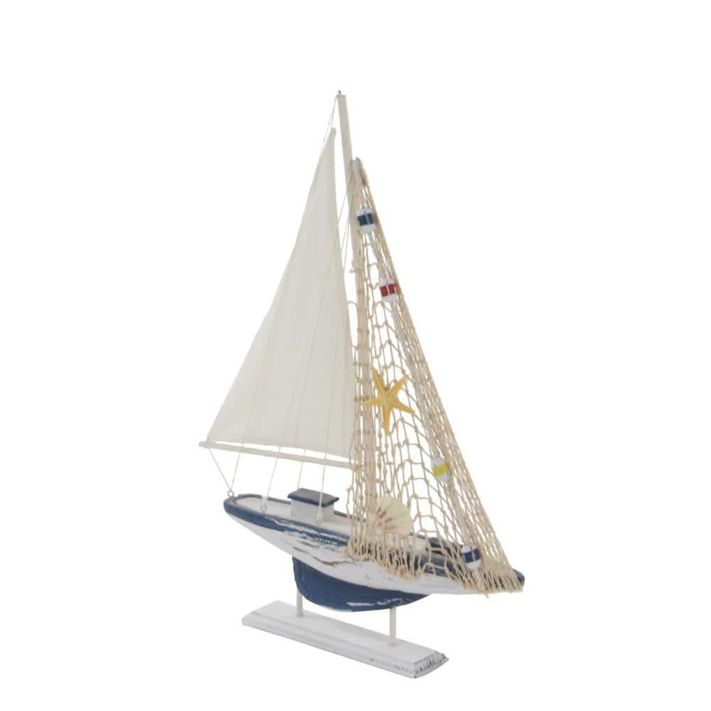 20"H, 13"W White Wood Sail Boat Sculpture, by DecMode (2 Count)