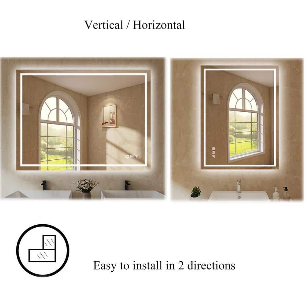 LED Lighted 32x24 Wall Mounted Frameless Rectangle Bathroom Vanity Mirror with Defogger