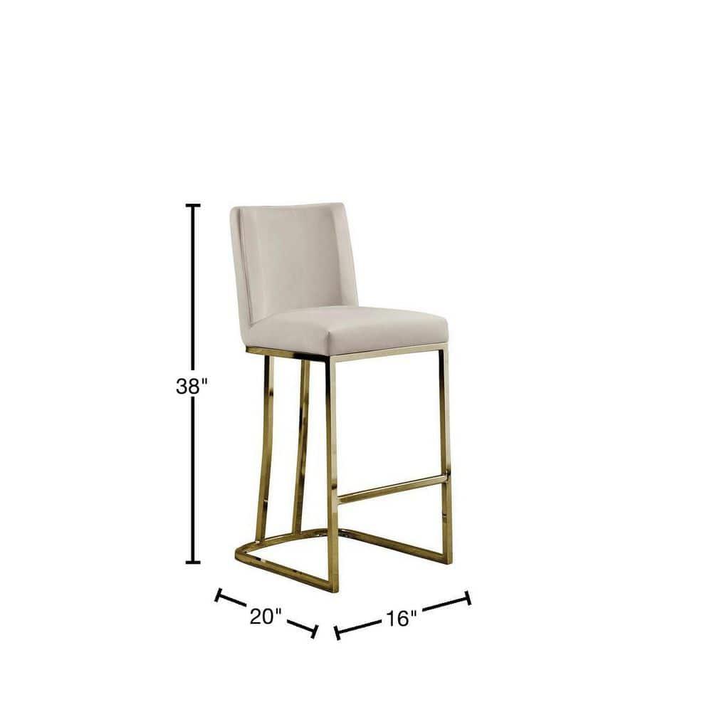 Velvet Counter Height Chairs in Beige Cream Velvet and Gold Chrome (Set of 2)