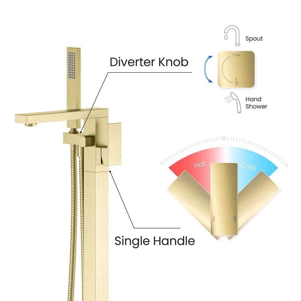 Cube Floor Tub Spout with Diverter