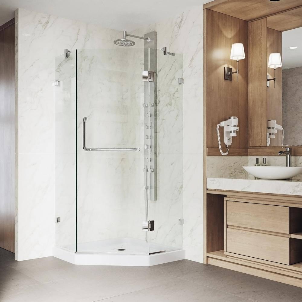 VIGO Piedmont 38" W x 38" D x 77" H Hinged Frameless Shower Enclosure with 3/8  Clear Glass&Base VG6062CHCL38WS