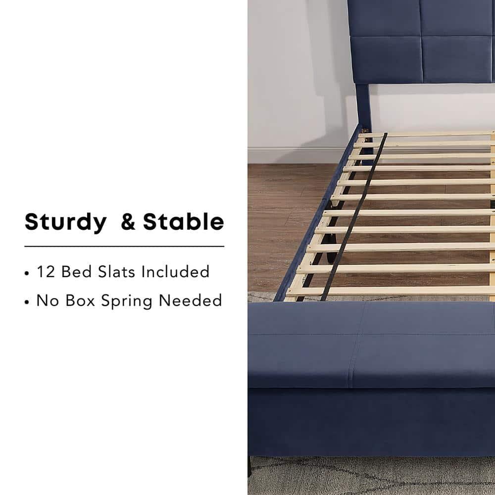 Full Kerwin Flannelette Bed with Bench Storage White - HOMES: Inside + Out: Upholstered Platform, No Box Spring Required
