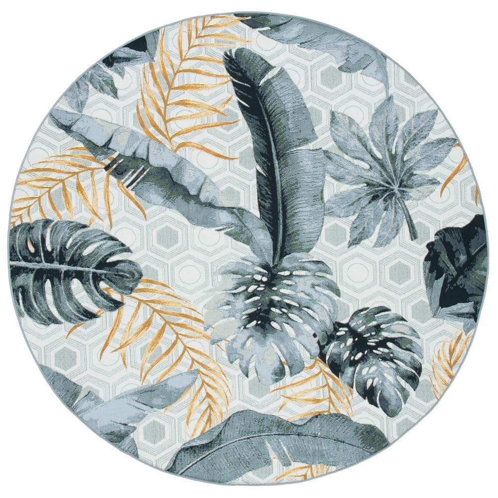 Barbados BAR524 Power Loomed Indoor/Outdoor Area Rug - Gray/Gold - 8' round - Safavieh.