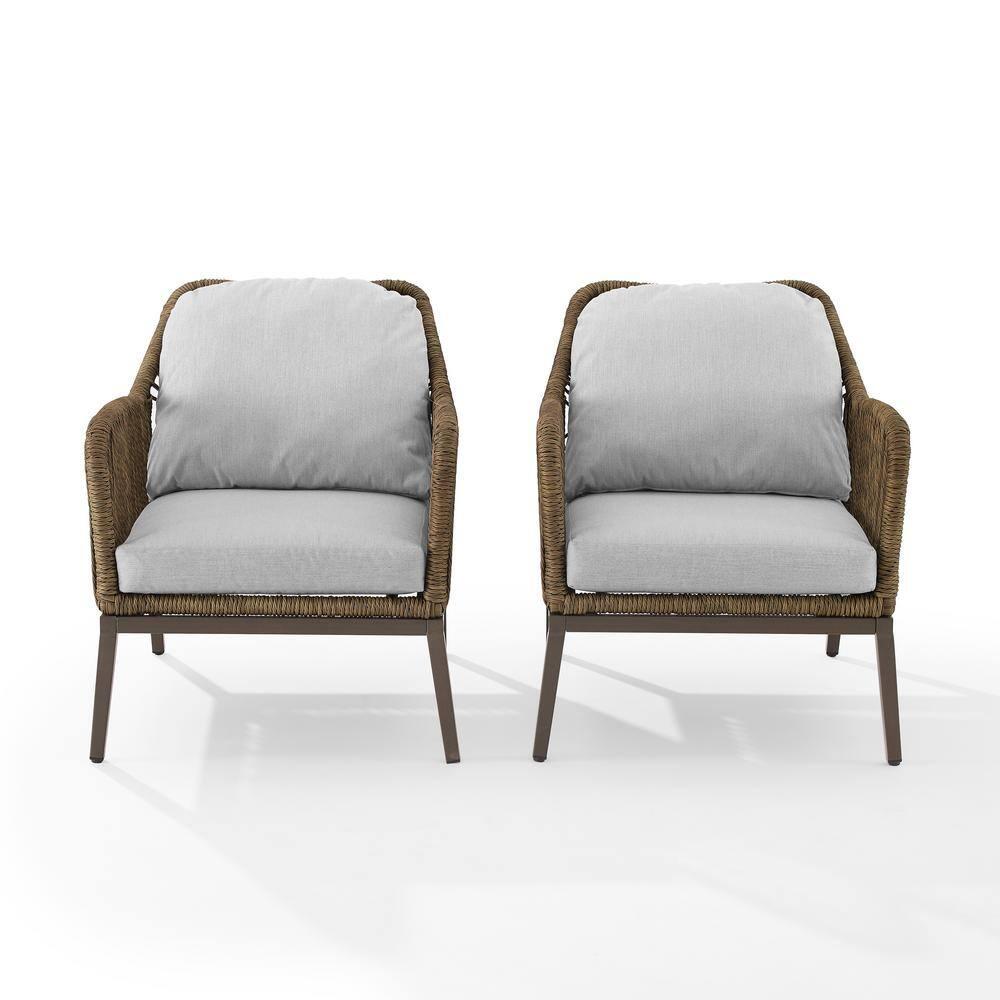 Haven 2pc Outdoor Wicker Armchair Set: Light Gray, Weather-Resistant Cushions - Crosley
