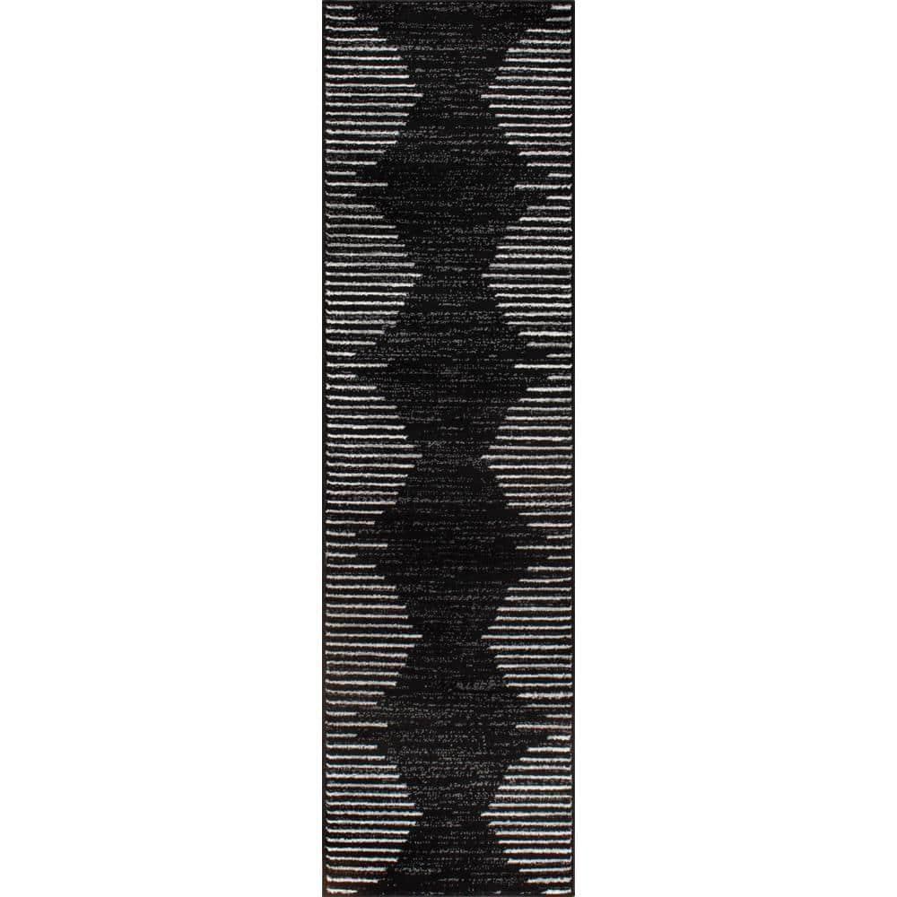 World Rug Gallery Area Rug Bohemian Stripe Jute Rug Carpets for Living Room Rugs for Sale - BLACK 2'7"x10'