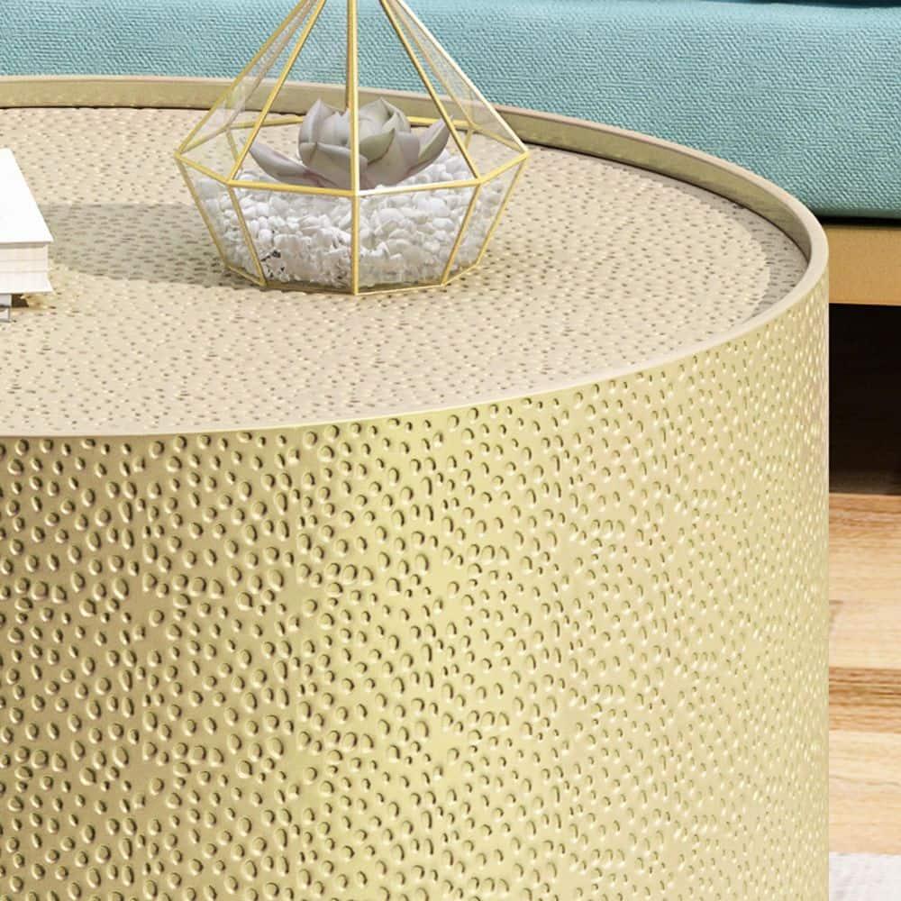 Noble House Alvaro Modern 3 Piece Iron Round Accent and Coffee Table Set, Gold