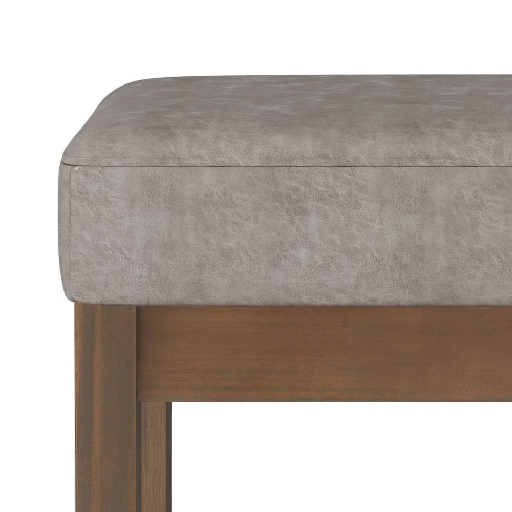 Pemberly Row 26" Faux Air Leather Ottoman Bench in Distressed Gray Taupe