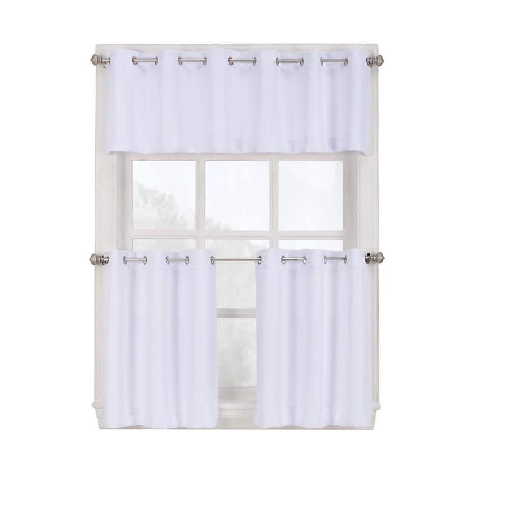 No. 918 Nathan Casual Textured Semi-Sheer Grommet Kitchen Curtains, 56"x24", White