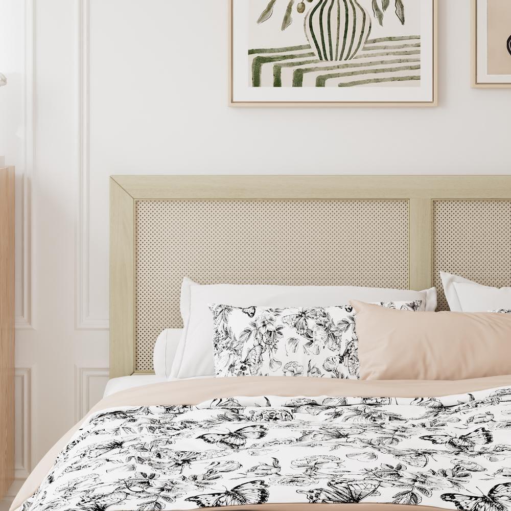 Christopher Knight Home Eudoca Rubber Wood Platform Bed with Rattan Woven Headboard, Natural, California King