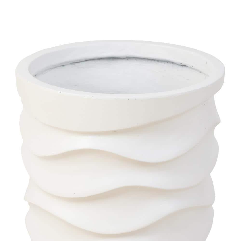 LuxenHome Set of 2 White Waves Tall Round MgO Planters