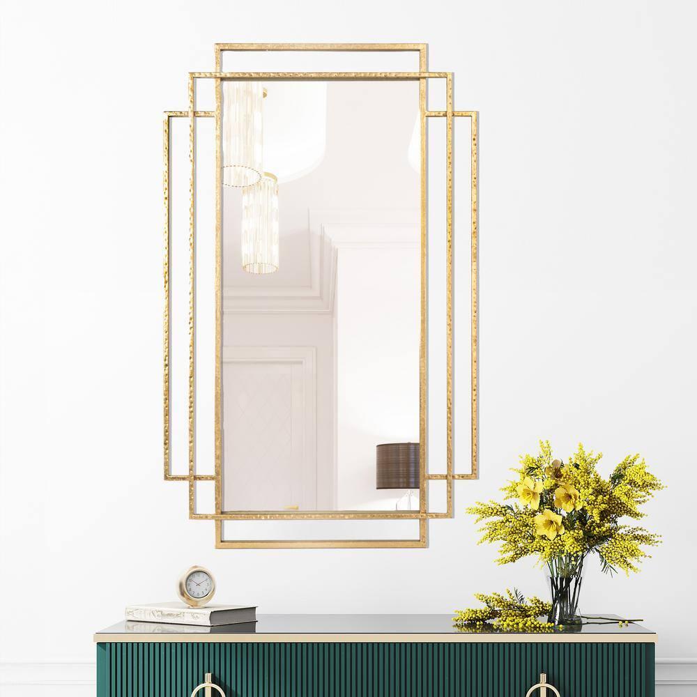 Creative Co-Op Metal Wall Mirror with Geometric Framework, Gold