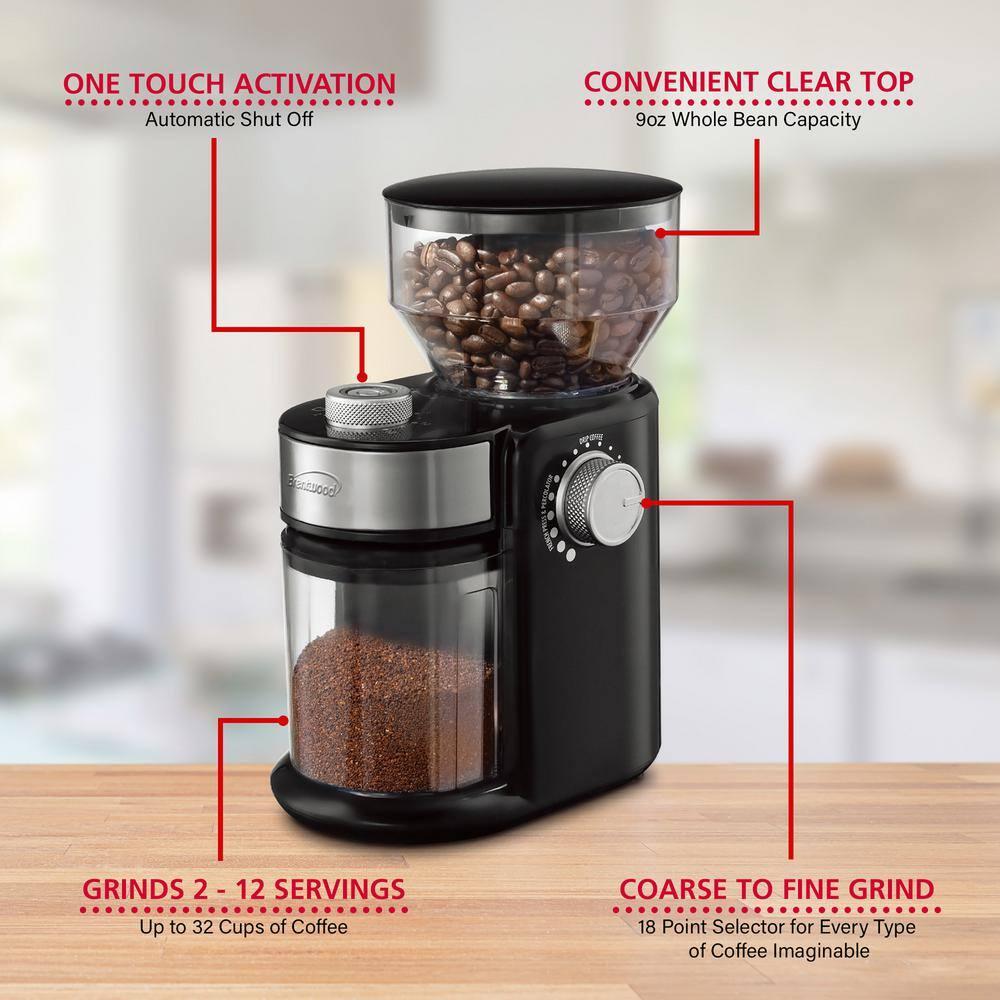 Brentwood 32-Cup Electric Automatic Burr Coffee Grinder in Black