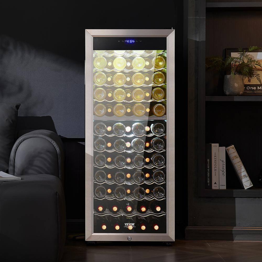VEVOR 80-Bottle Black and Silver Dual Zone Wine Cooler with Interior Lighting