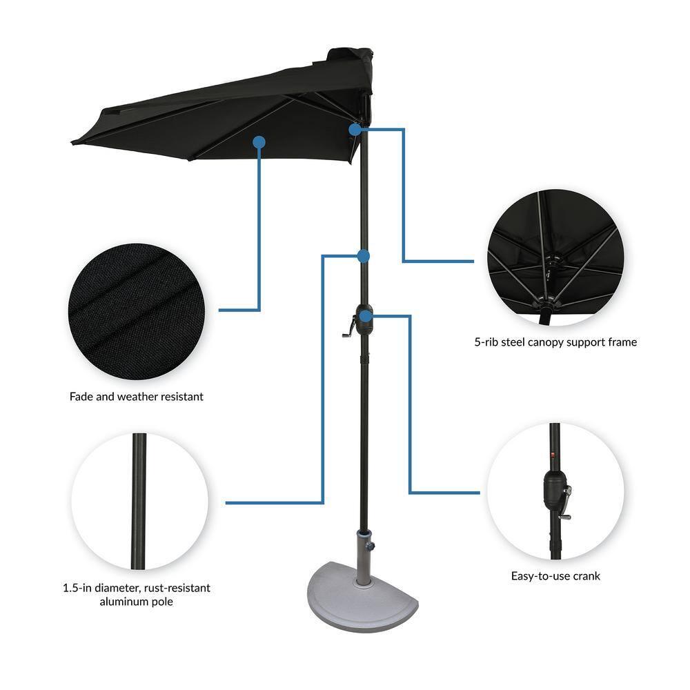 9' x 4.5' Lanai Half Patio Umbrella Black - Island Umbrella: Steel Frame, Water & UV Resistant