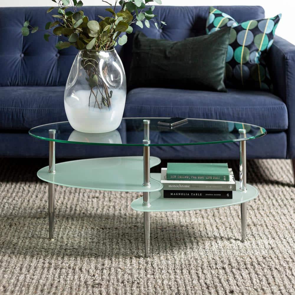 Walker Edison Mid-Century Modern Oval Glass Coffee Table