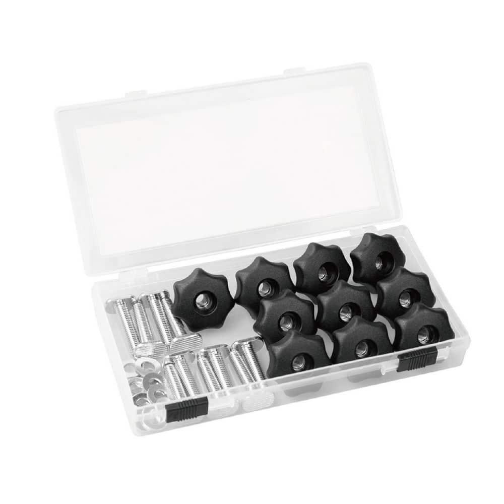POWERTEC 10PK T Track Knob Kit w/ 7 Star Knob, 1/4-20 Threaded Bolts and Washers, T Track Bolts, T Track Accessories for Woodworking Jigs and Fixtures (71481)