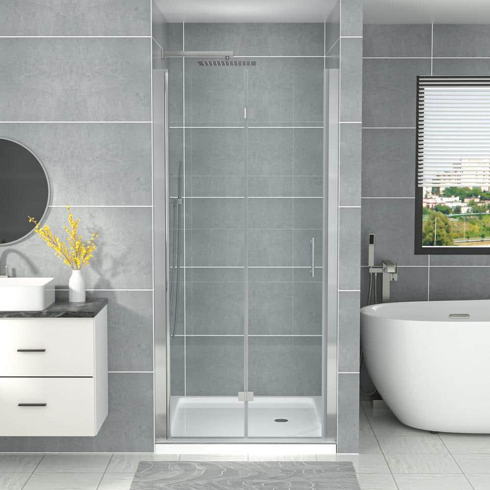 Sarlai 30 - 31 3/8" W x 72" H BiFold Frameless Glass Shower Door with Clear Tempered Glass S-SD3072BF-CH