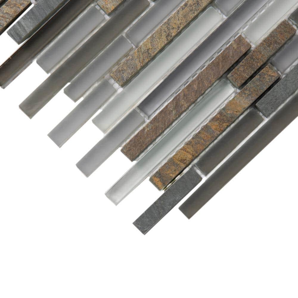 Apollo Tile   5 pack 11.8-in x 11.8-in Waterfall Gray and Beige Glass and Stone Mosaic Tile (4.83 Sq ft/case)