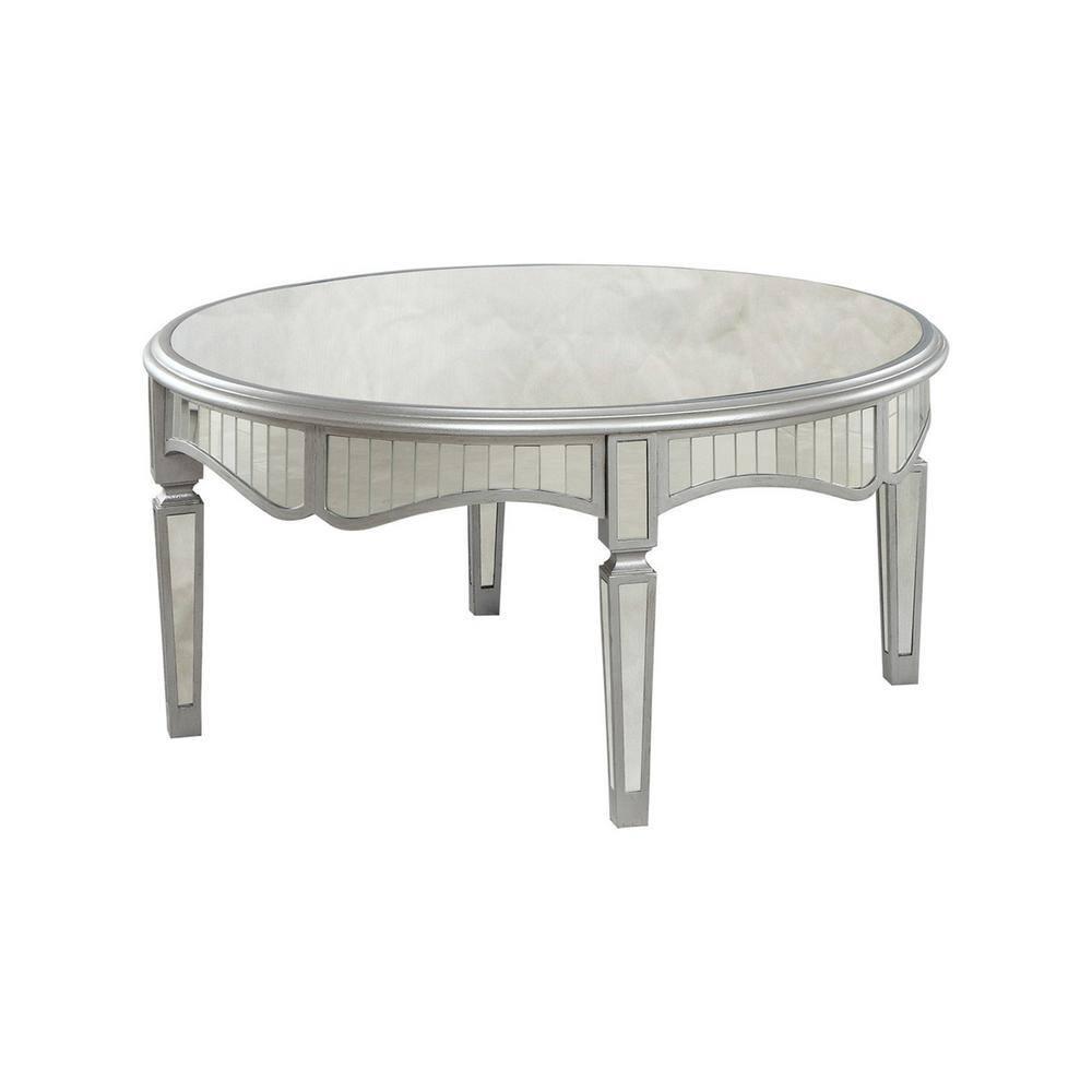 Best Master Royal Glam Round Mirrored Glass Coffee Table in Silver