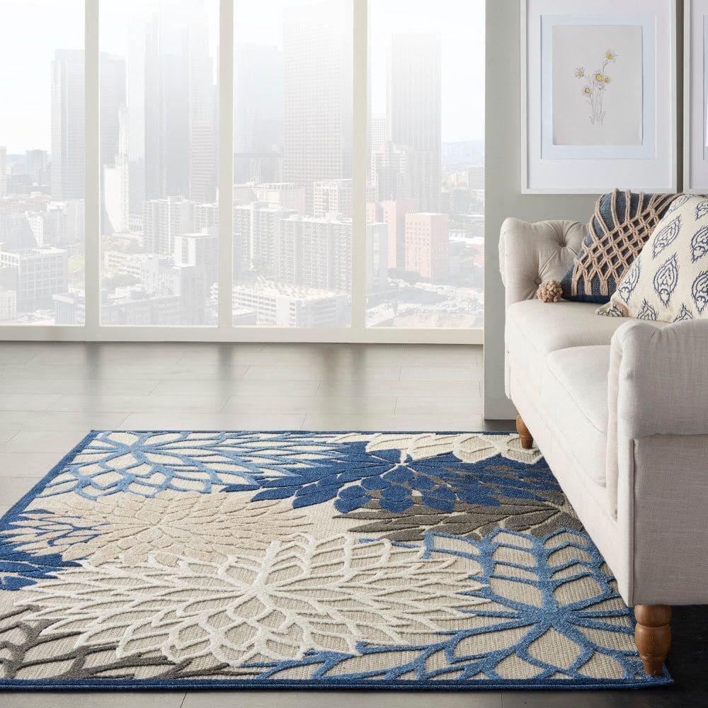 Nourison Aloha Floral Bloom Flatweave High-Low Indoor Outdoor Area Rug Blue/Multicolor 3'6" x 5'6"