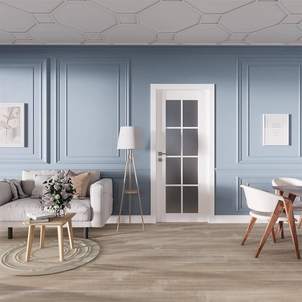 Belldinni Smart Pro 8 Lite Polar White Manufactured Wood and Frosted Glass Interior Door Slab