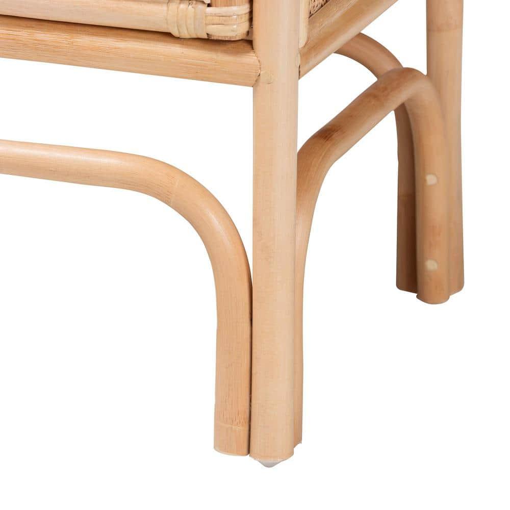 bali & pari Carabella Natural Rattan 1 Drawer Nightstand Natural: Handcrafted, Bohemian Design, Secure Storage