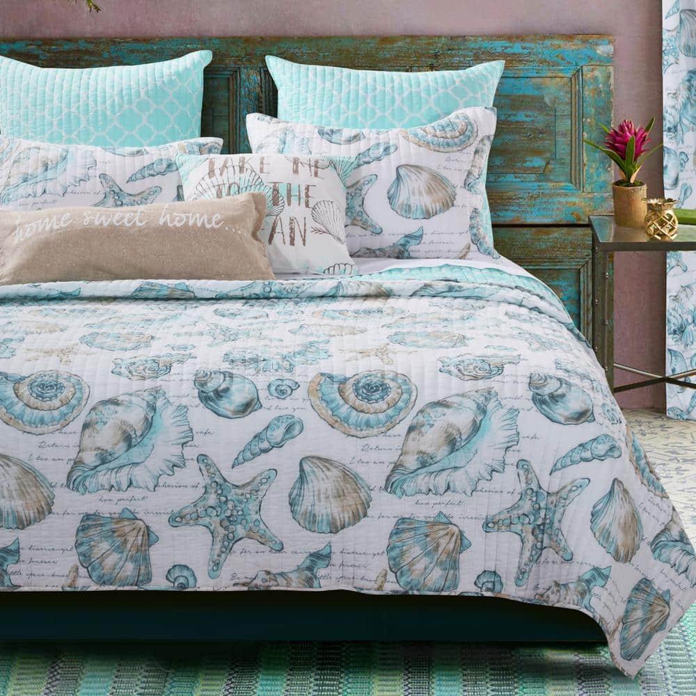 Greenland Home Fashions Cruz Reversible Seashell and Starfish Quilt Set