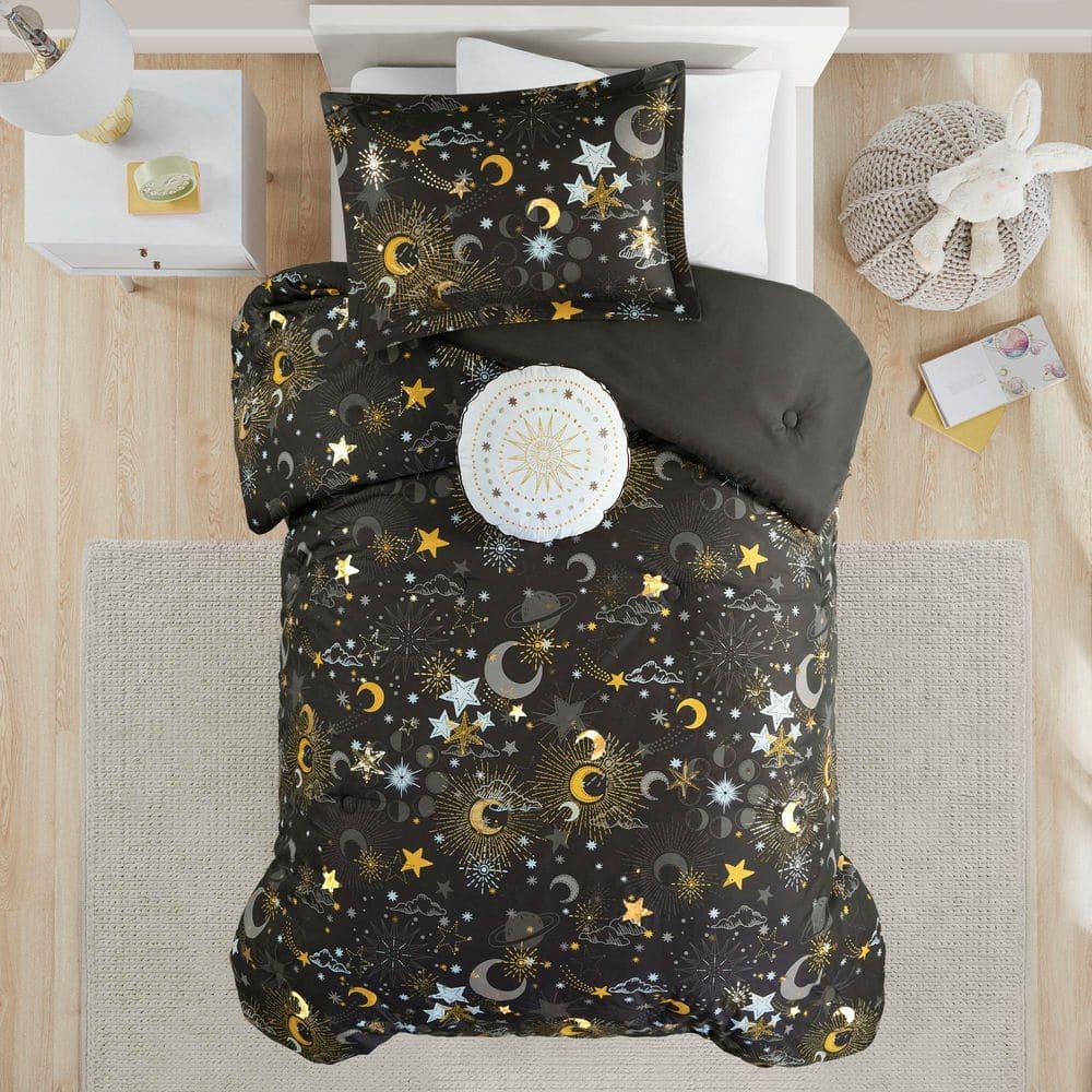 Celia Blush/Gold Starry Sky Metallic Print Comforter Set