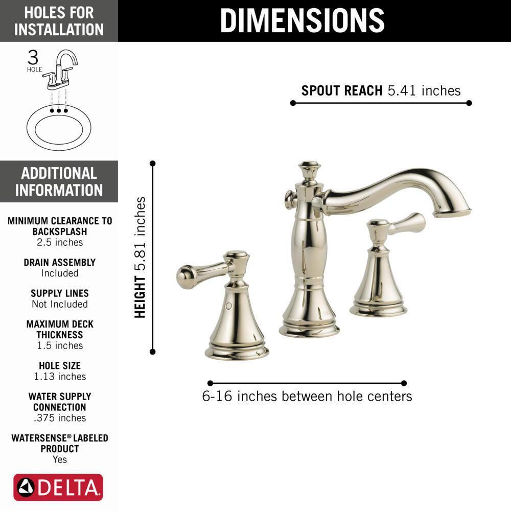 Cassidy Widespread Bathroom Faucet 3 Hole, 2-handle Bathroom Sink Faucet with Drain Assembly
