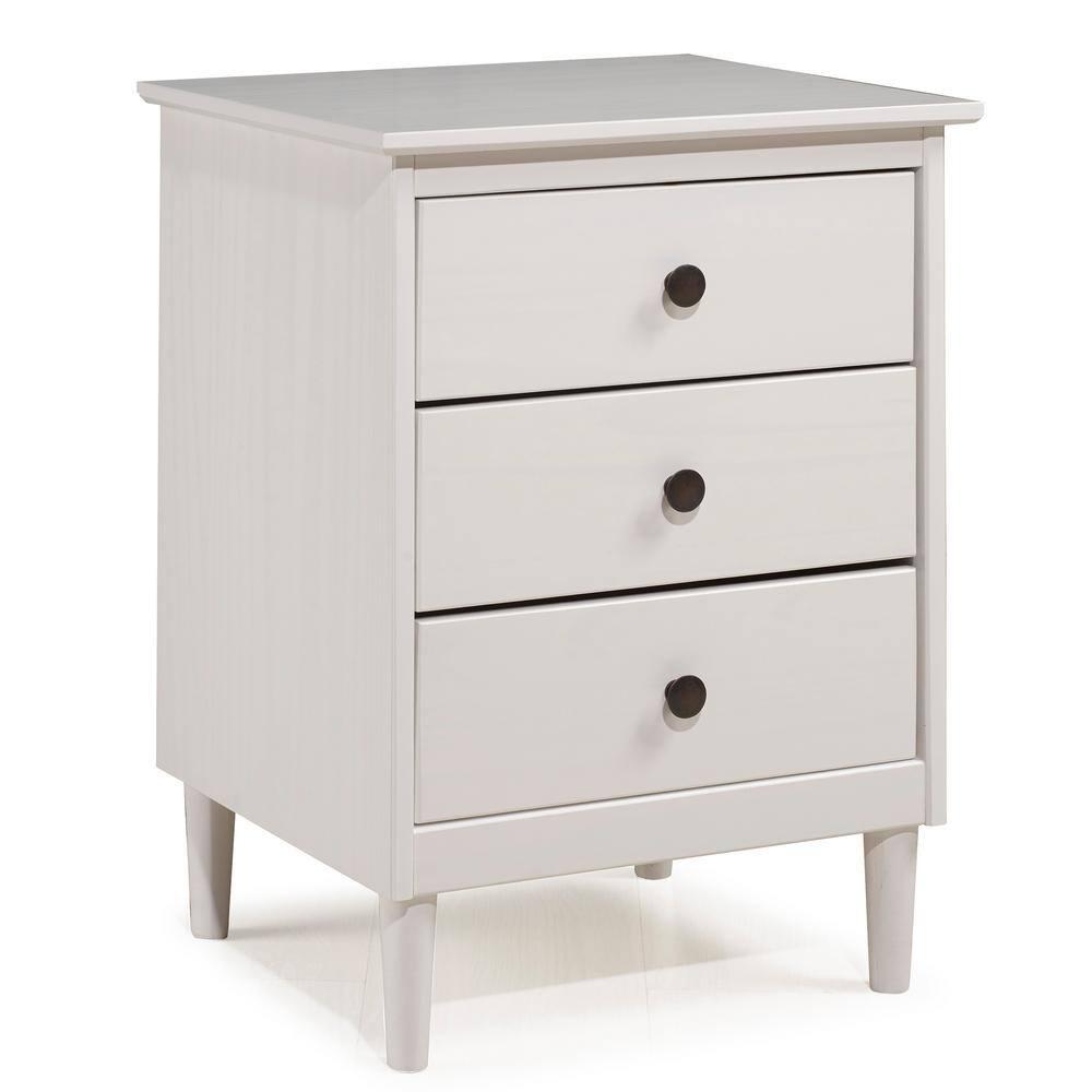 Stiva Classic Mid-Century Modern 3 Drawer Nightstand White