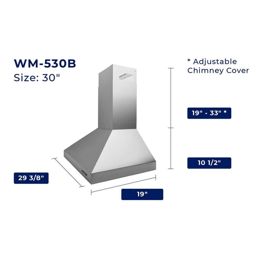 Hauslane Hauslane Wall Mount Range Hood 30 Inch | Wall Chimney | 6” Duct/Ductless Convertible, Strong Suction, Six-layer Aluminum Filters, Changeable LED Lamps, Stove Kitchen Vent Hood WM-530WHT-30B
