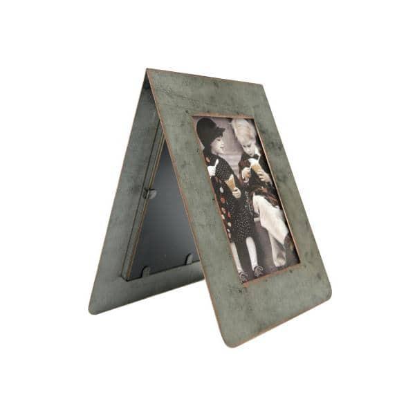 Creative Co-Op Galvanized 2-Sided Standing Picture Frame, Holds 3" x 5" Photos, 9.75" H