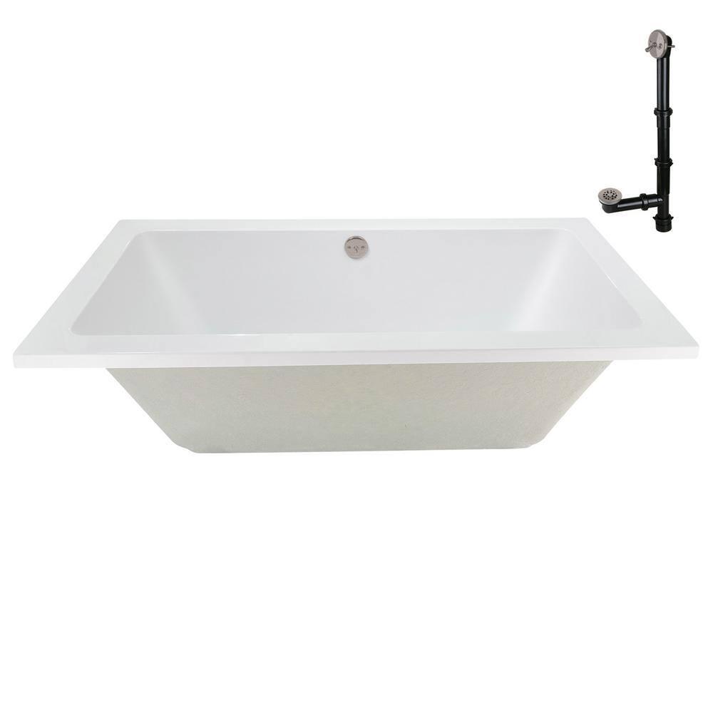 60" x 32" Acrylic Soaking Drop-In Bathtub, Drain Included