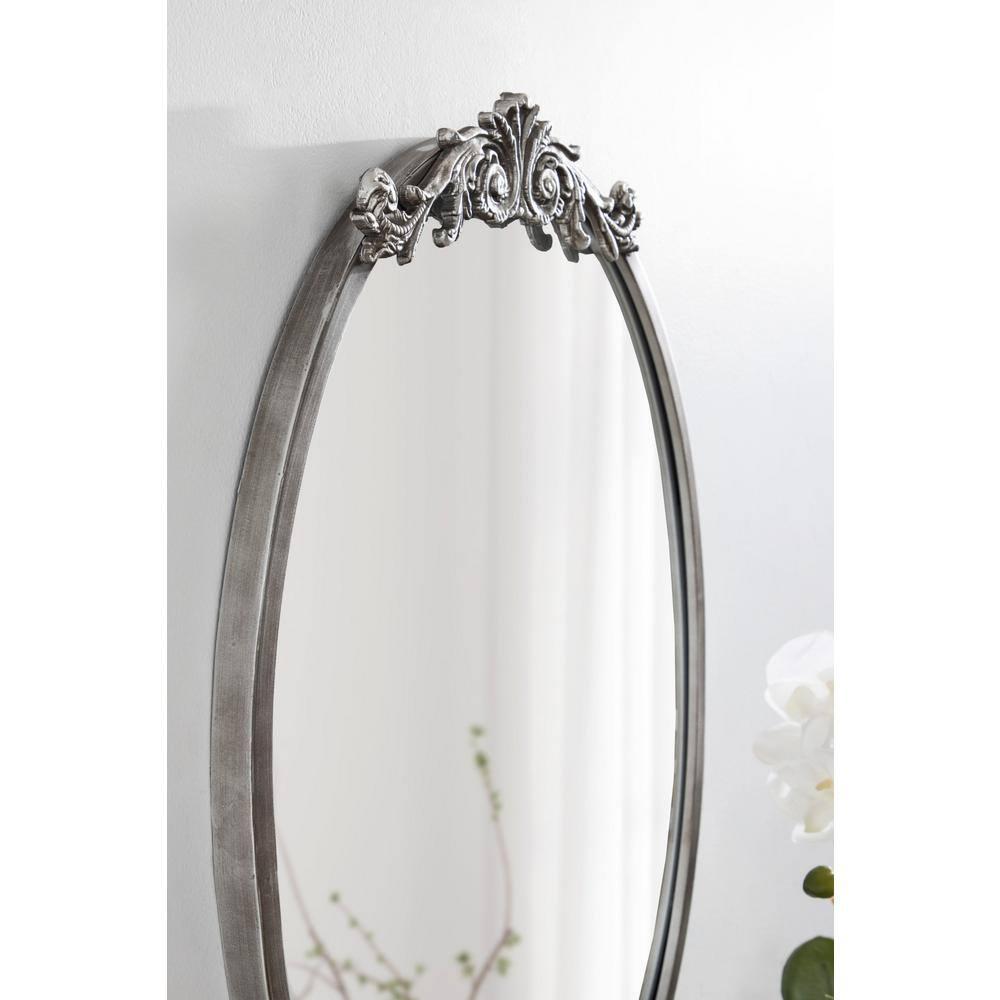 Kate & Laurel All Things Decor 18"x24" Arendahl Traditional Vertical Oval Wall Mirror Silver: No Assembly, Metal Frame, Wall Mounted