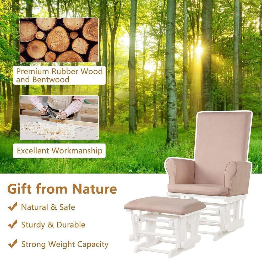 Costway Baby Nursery Relax Rocker Rocking Chair Glider & Ottoman Set w/Cushion Pink