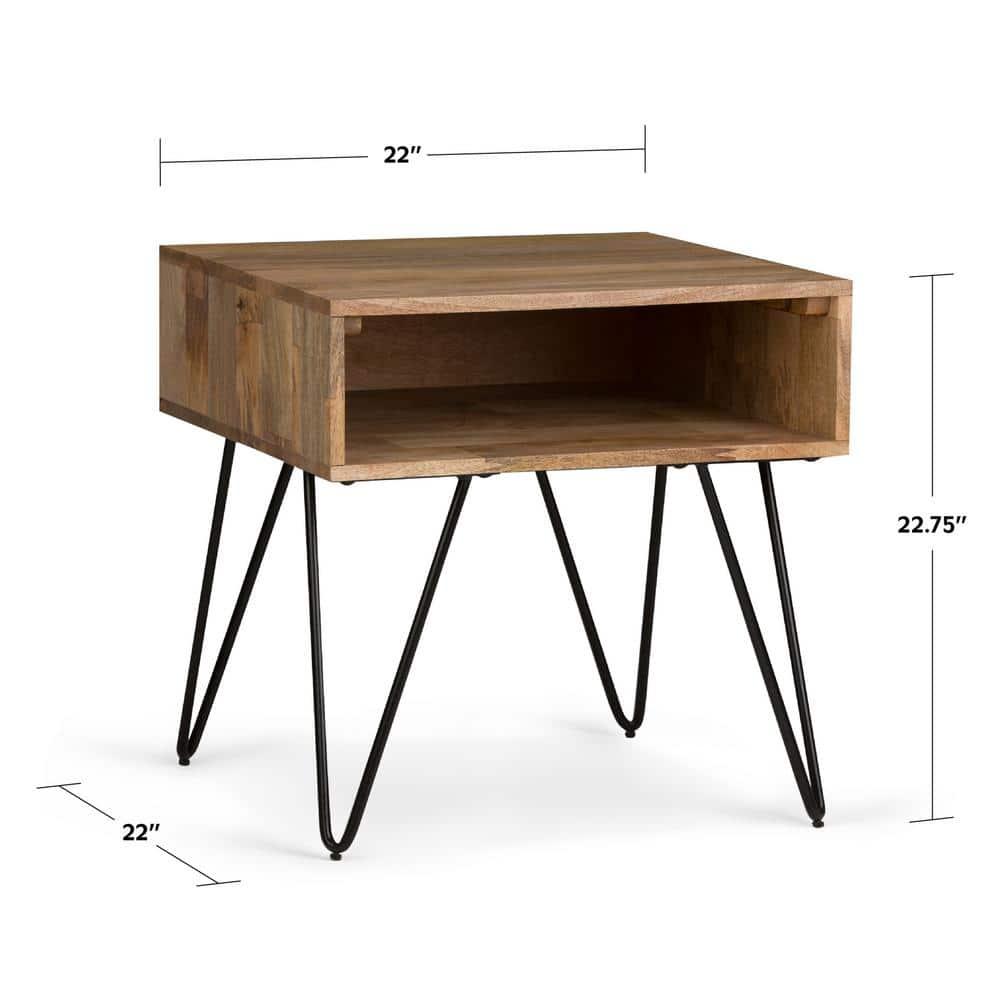 Hunter 22"W Solid Wood Industrial Square End Table with Hairpin Legs and Open Storage
