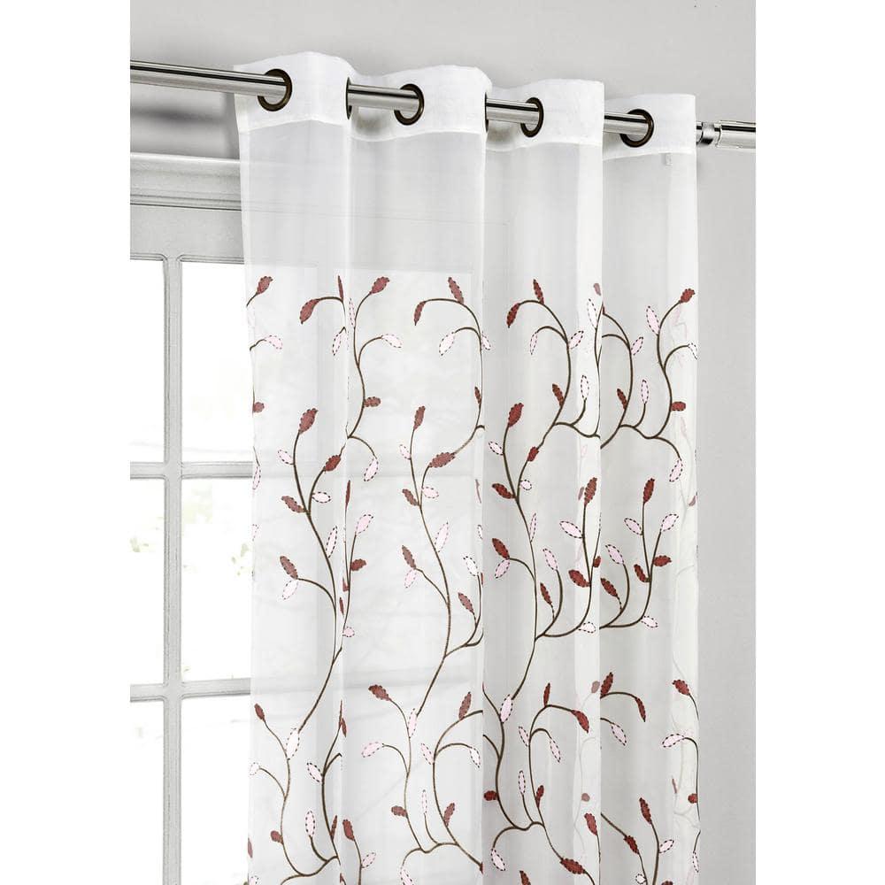 Grommet Curtain Panel, Embroidered Sheer Extra-Wide, Red 54" x 84"