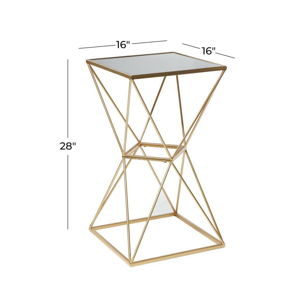 Glam Geometric Mirrored Accent Table Gold - Olivia & May: 27.625" H, No Assembly Required