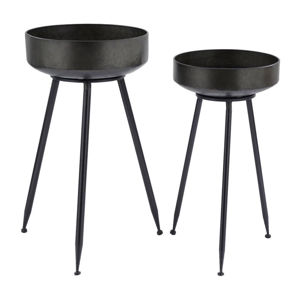 30 in., and 26 in. Large Black Metal Indoor Outdoor Planter (2- Pack)