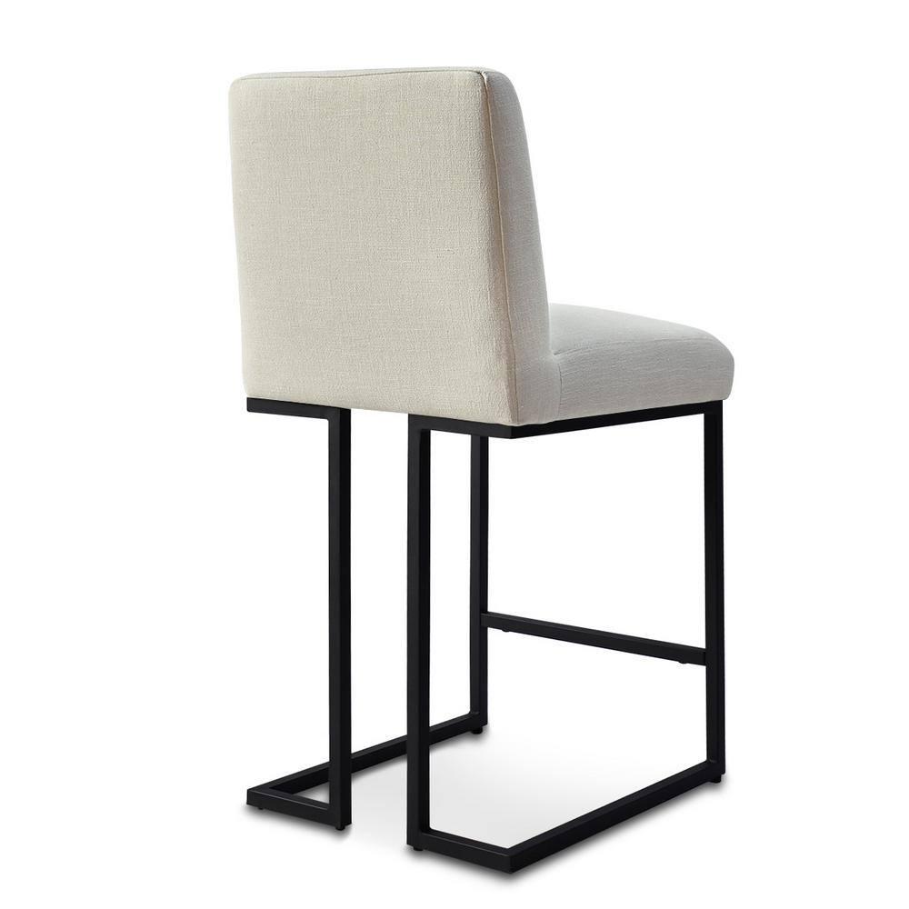 Set of 2 Upholstered Counter Height Bar Stools, 25" Armless Fabric Seat with Black Metal Sled Legs for Kitchen Island & Home Bar-Maison Boucle