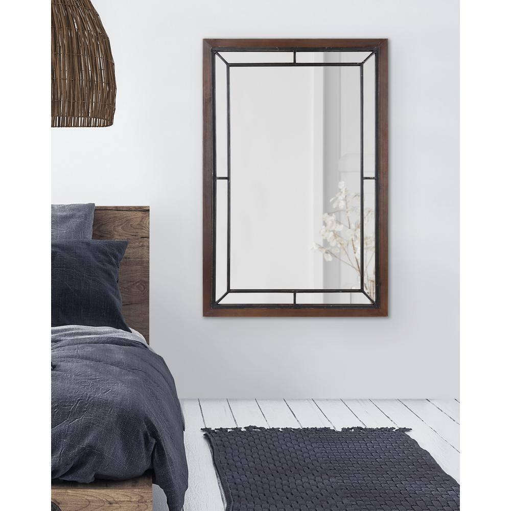 Kate & Laurel All Things Decor 24" x 36" Audubon Rectangle Wall Mirror Rustic Brown : Vintage Farmhouse Style, MDF Frame