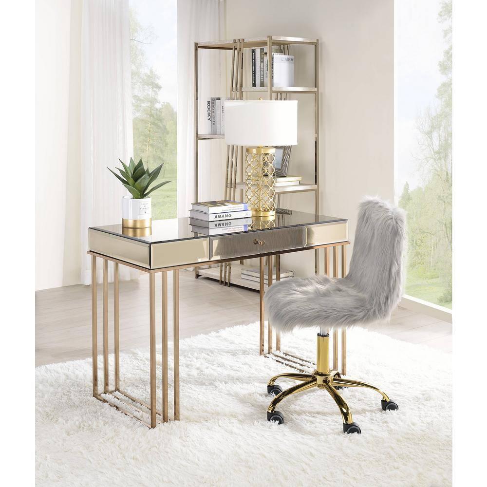 23" Arundell Accent Chair Gray Faux Fur/Gold Finish - Acme Furniture