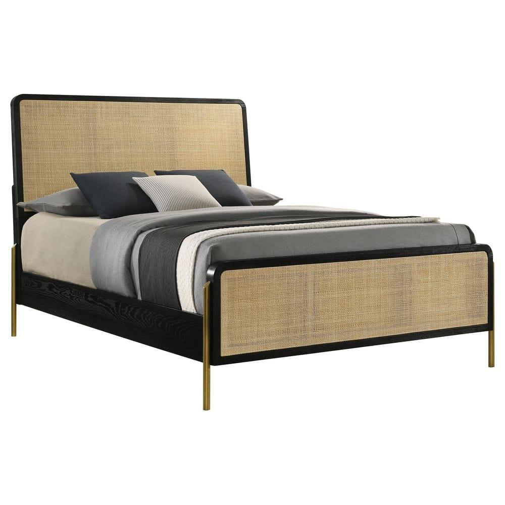 Coaster Arini Wood Queen Bed Woven Rattan Headboard Black and Natural
