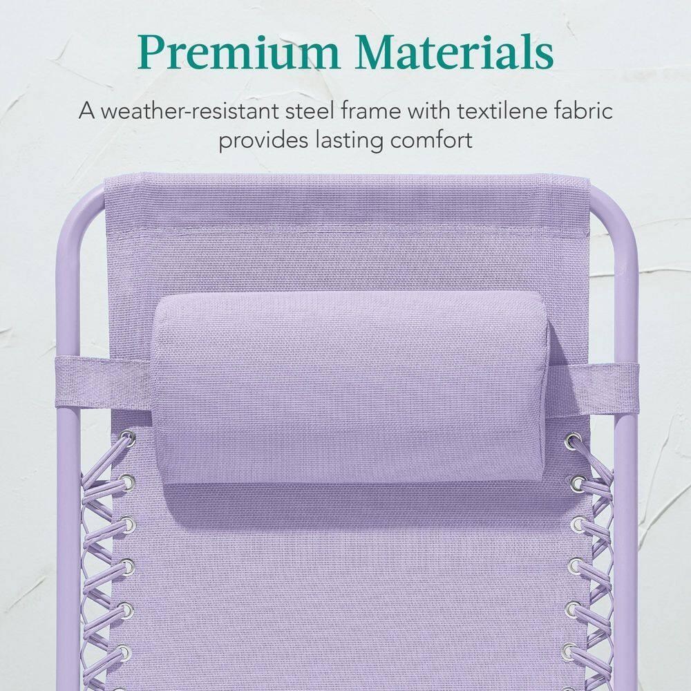 Best Choice Products Monochromatic Zero Gravity Chair, Folding Patio Recliner w/Side Tray, Headrest - Lavender