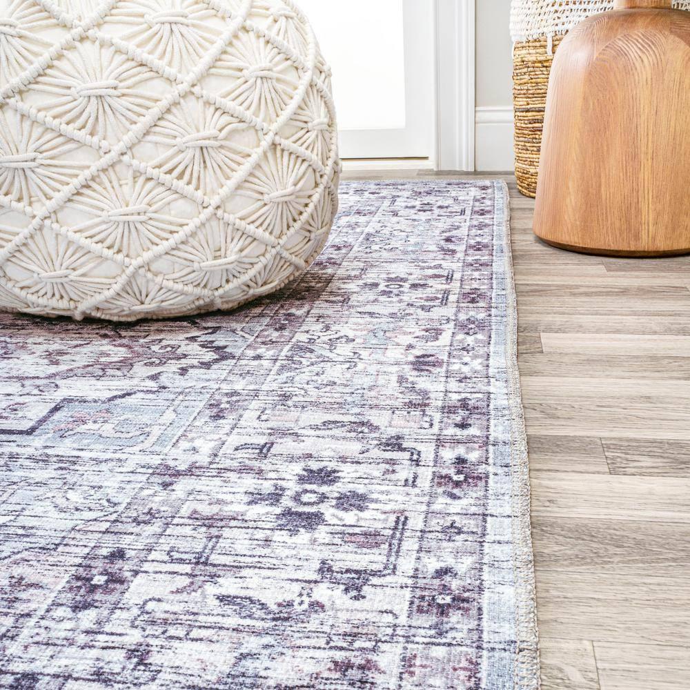 2' x 8' Didim Boho Gray Medallion Machine Washable Indoor/Outdoor Runner Rug, Gray/Purple - JONATHAN Y