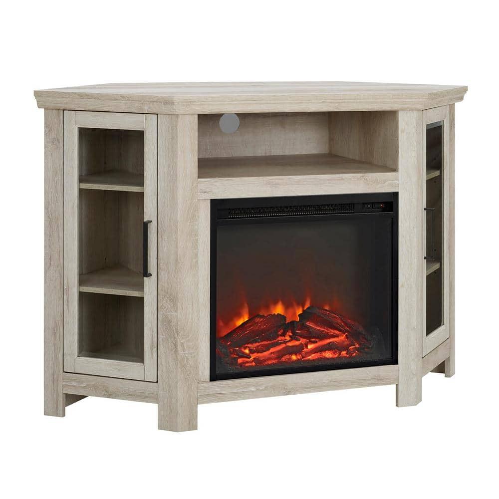 Elegant White Oak 48" Corner Media TV Stand with Electric Fireplace