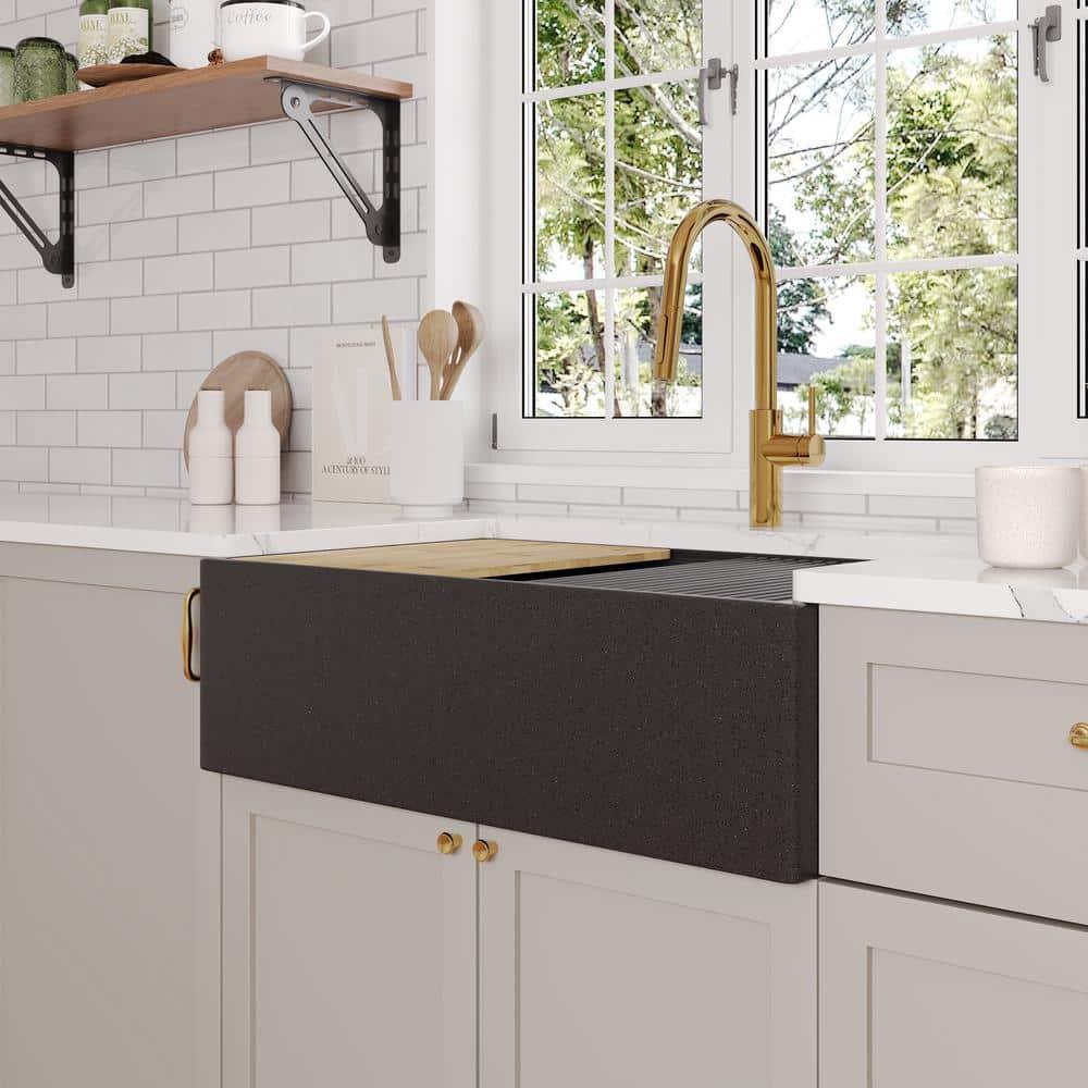 30-inch L Single Bowl Concrete Workstation Farmhouse Kitchen Sink Large Capacity Deep Dual Mount with Accessories