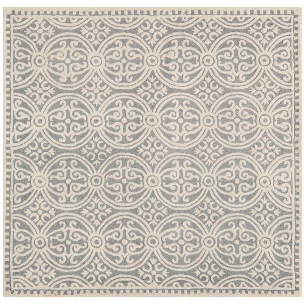 SAFAVIEH Cambridge Leslie Geometric Wool Area Rug, Silver/Ivory, 6' x 6' Square