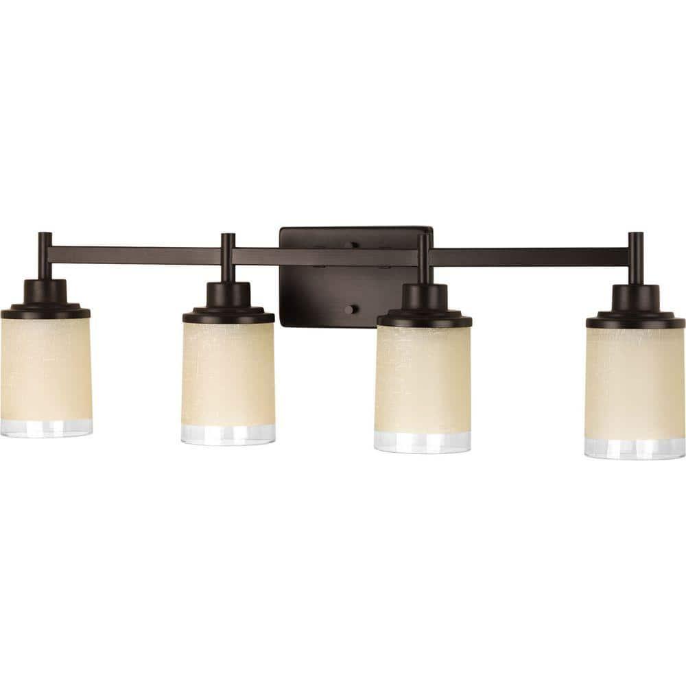 Progress Lighting Alexa Collection 4-Light Bath Fixture, Antique Bronze, White Linen Glass Shade