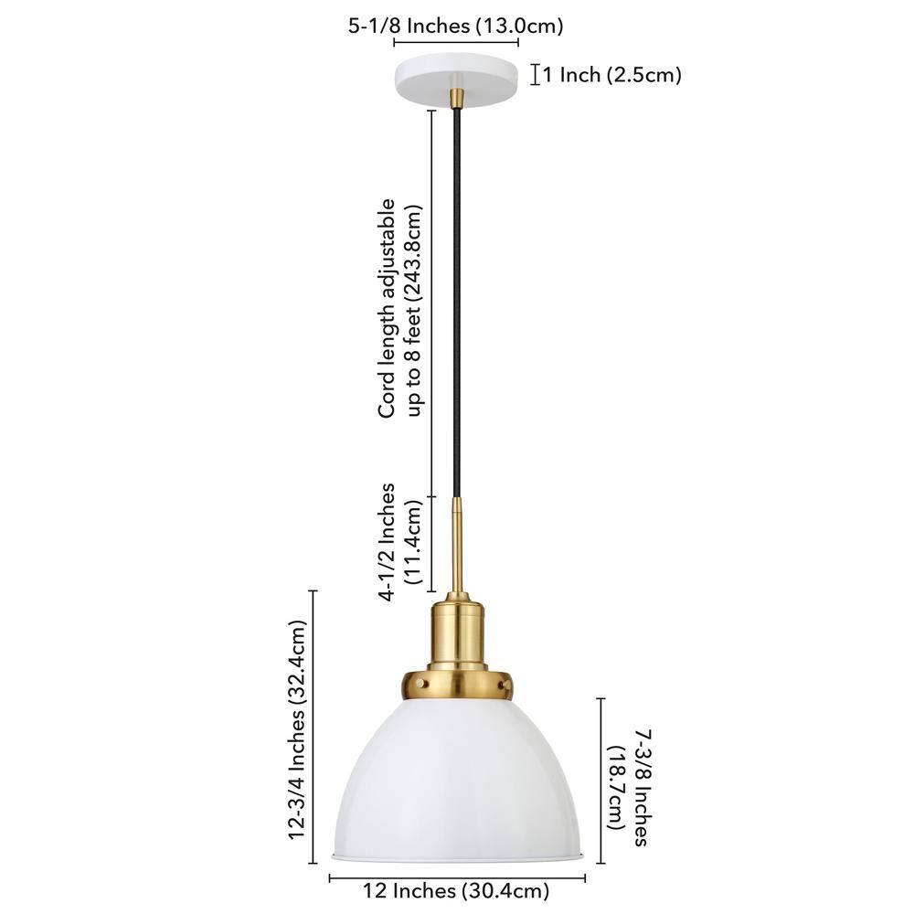 Henn&Hart 12" White/Brass Metal Pendant